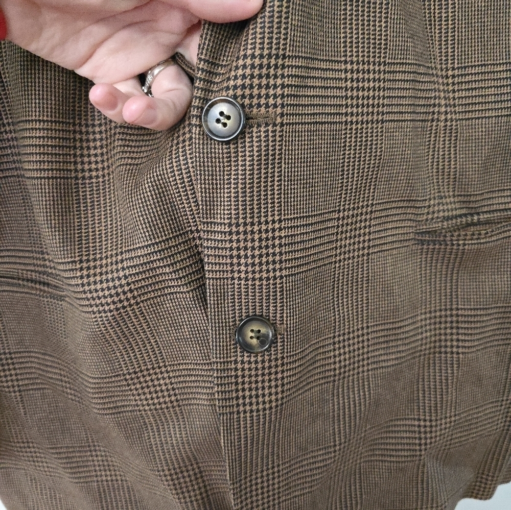 Bachrach Brown Pin Striped Houndstooth Silk Wool  Blazer Suit Jacket Size 42 R - Picture 2 of 11